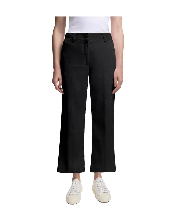 Cambio California wide-leg cropped black trousers styled with white sneakers on female model