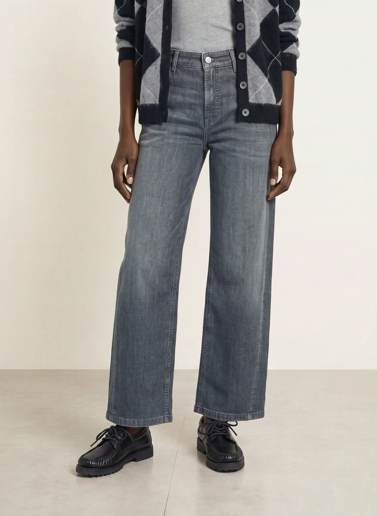 Cambio Oria wide-leg cropped jeans in dark grey urban wash denim