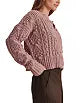 Dusty pink cable-knit bobble cardigan sweater with cropped fit and long sleeves