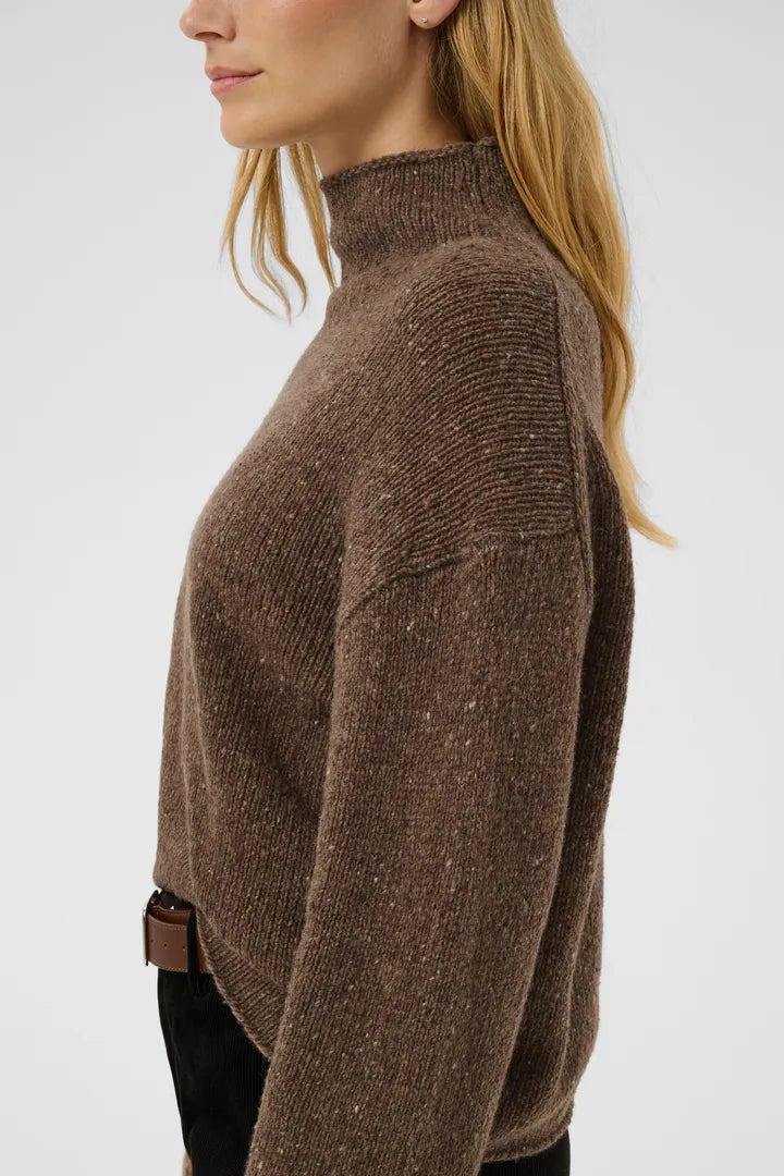 Part Two Chanelly Pullover brown speckled knit mock neck sweater side view
