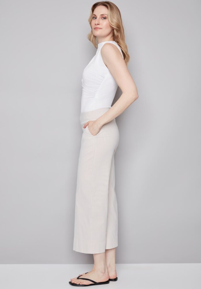 ELIZABETH GREY STRIPED TECHNO WIDE LEG PANT