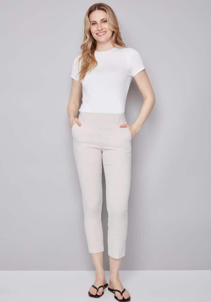 CHLOE STRIPED TECHNO SLIM ANKLE PANT