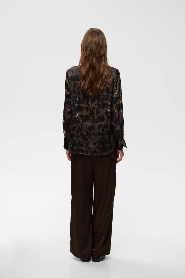InWear Orioniw black floral jacquard semi-sheer long sleeve shirt, back view