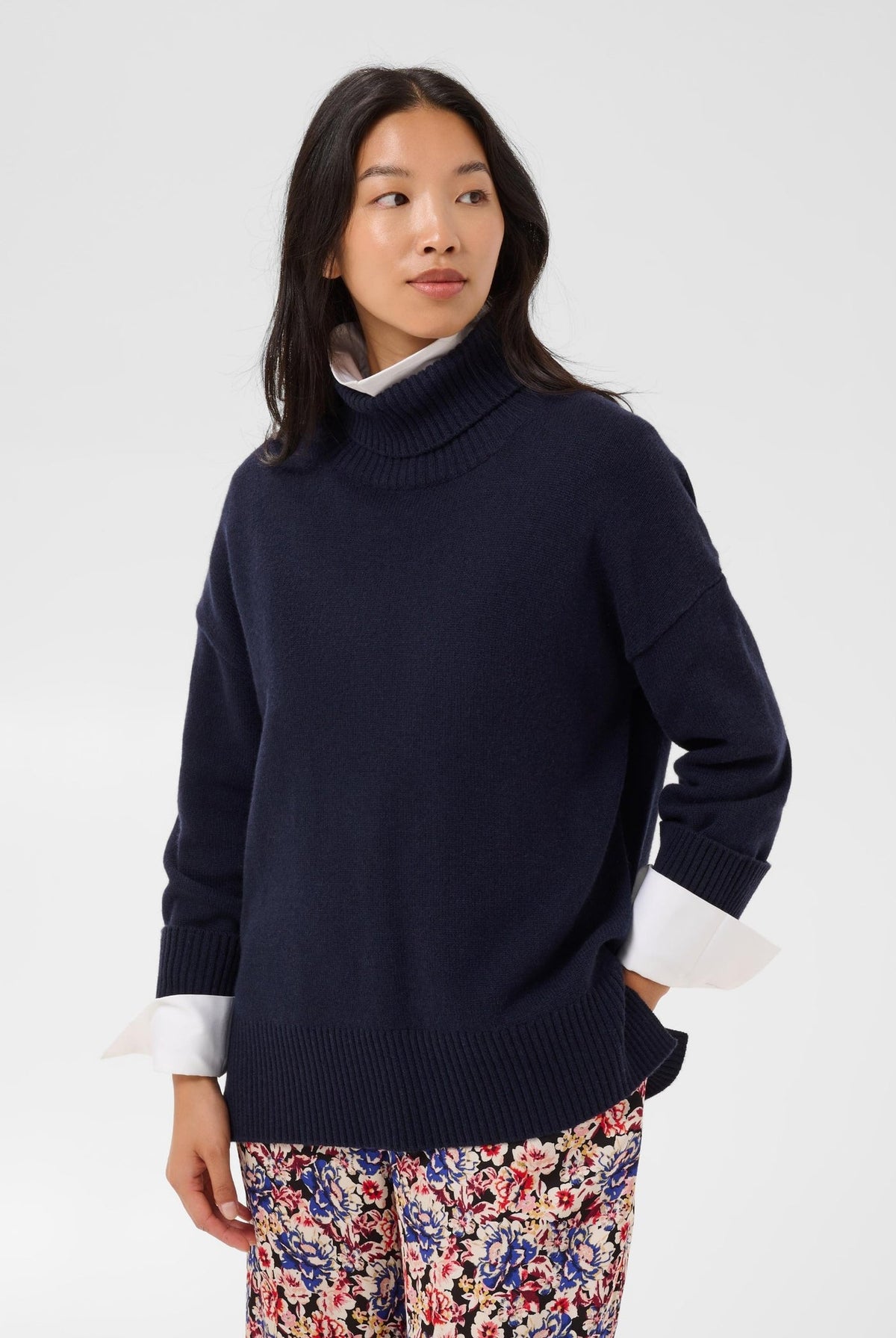 Part Two Corine navy turtleneck pullover sweater with ribbed cuffs and hem
