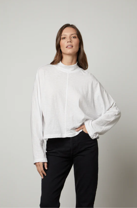 STACEY COTTON SLUB MOCK NECK TOP