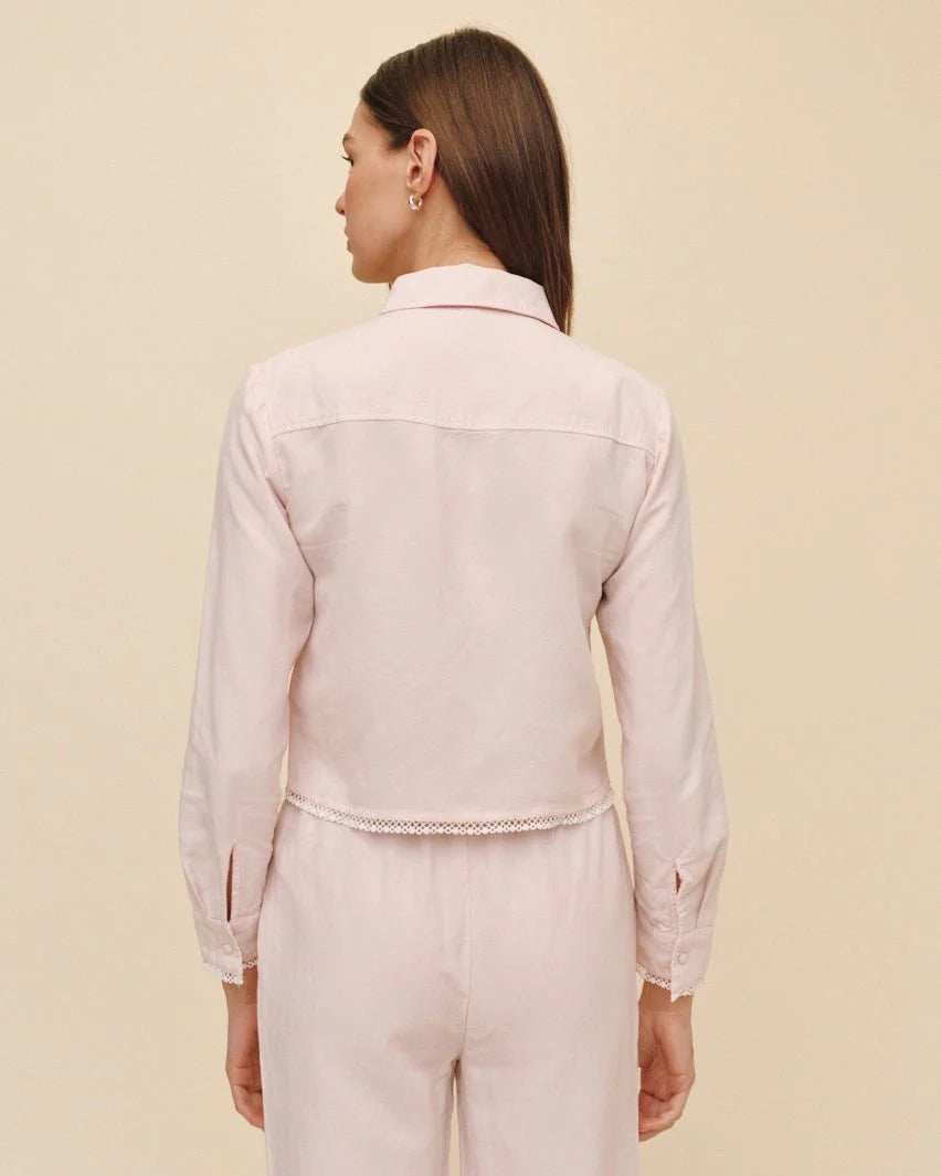 LONG SLEEVE CROPPED SHIRT W/ TRIM
