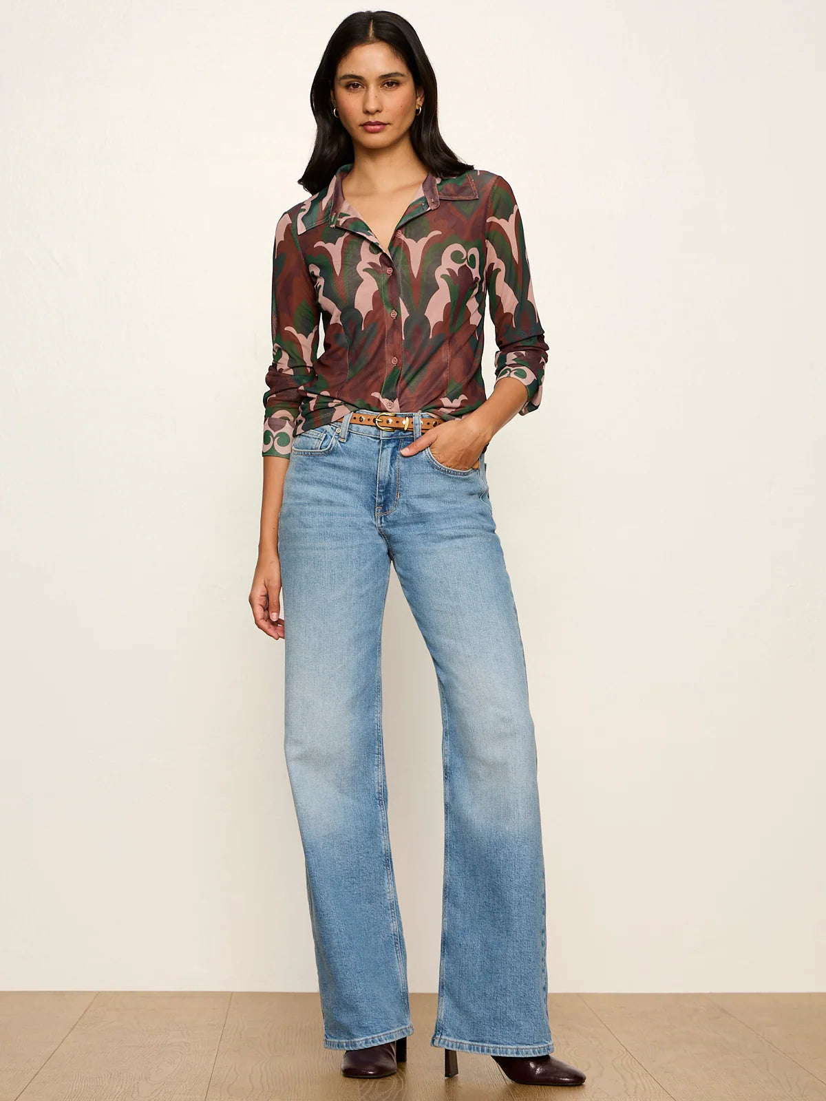 FITTED MESH BUTTON DOWN - DECO NITE