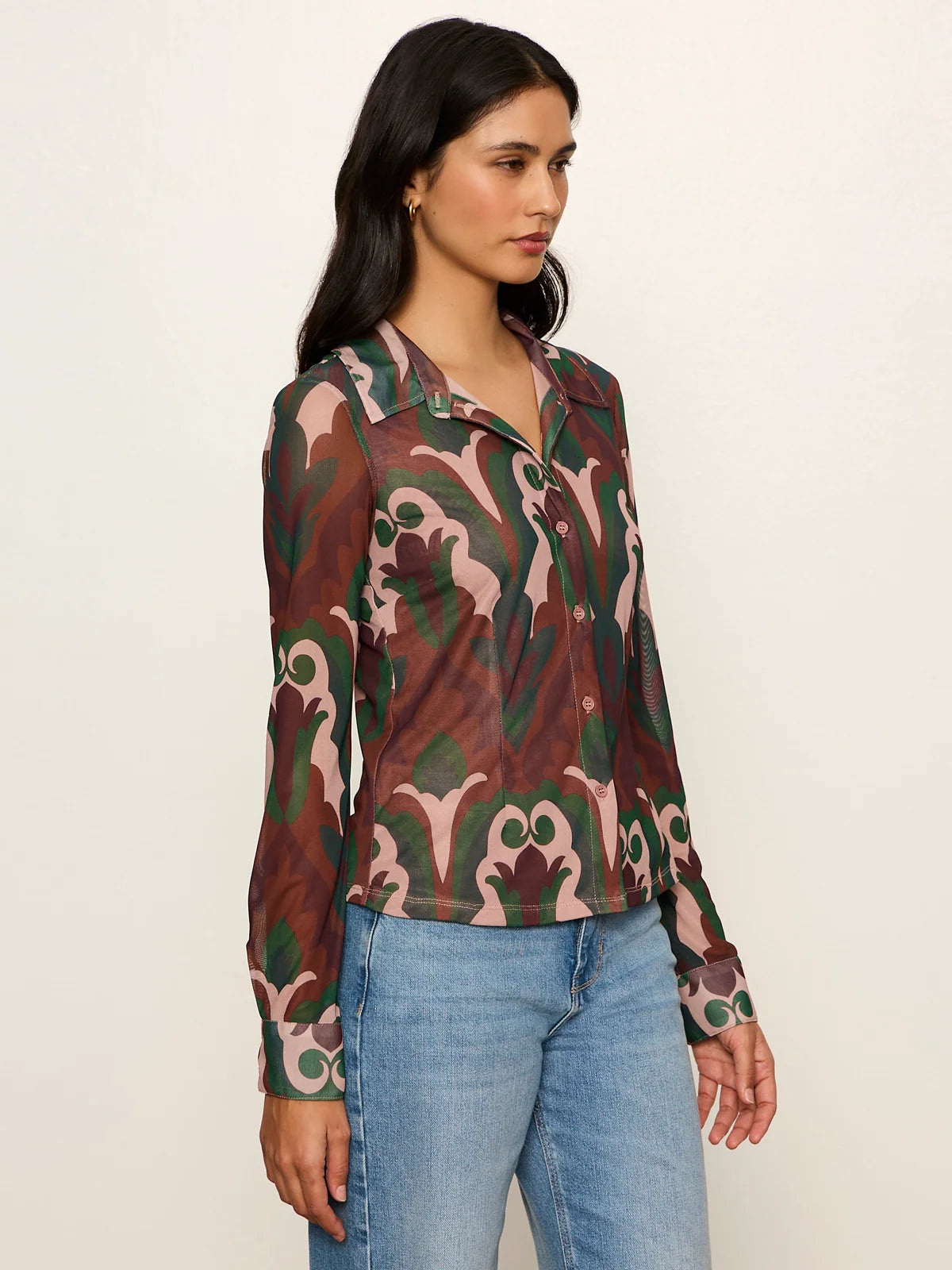 FITTED MESH BUTTON DOWN - DECO NITE