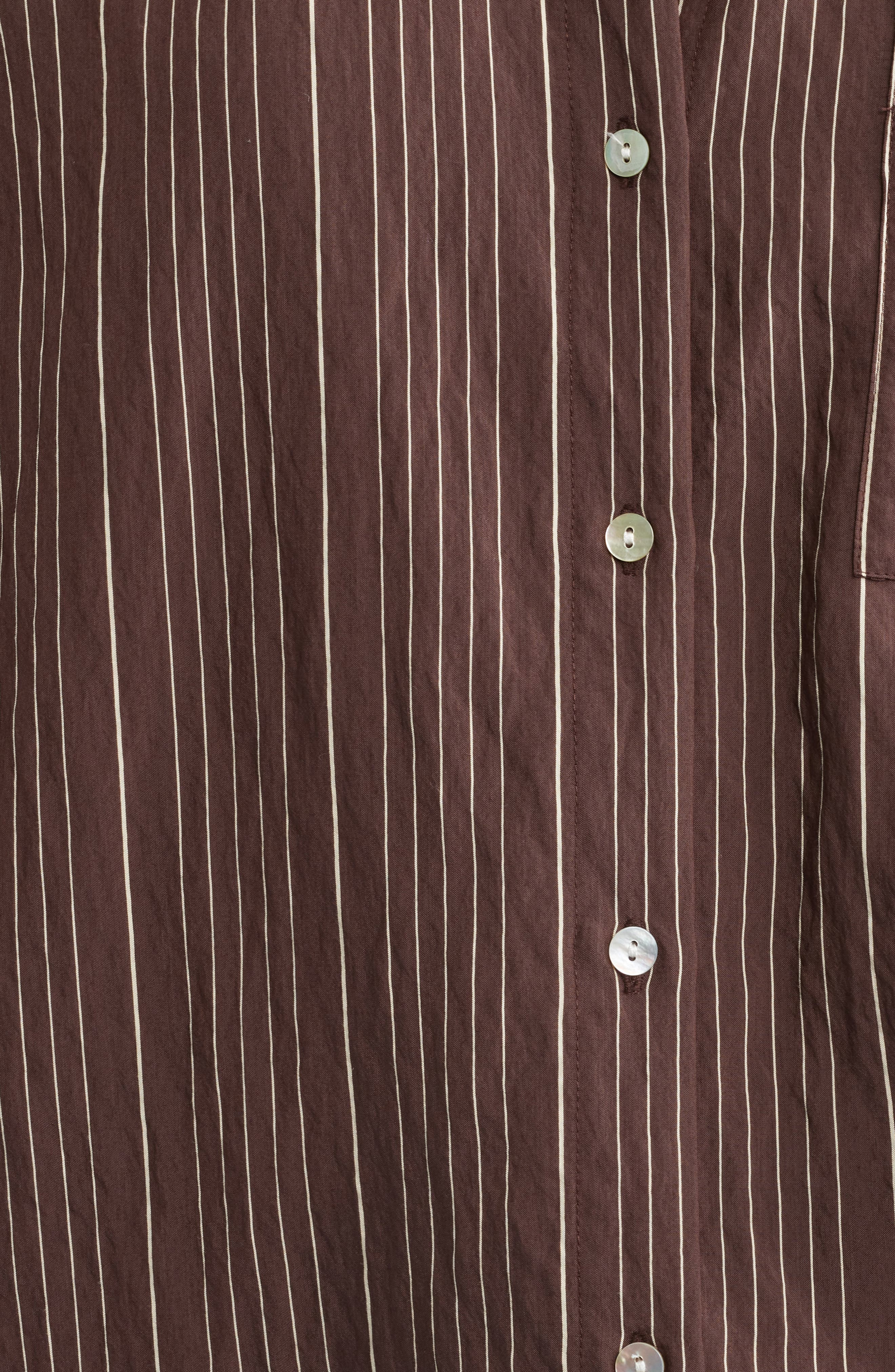 Close-up detail of Rails BECK shirt in hickory stripe with mother-of-pearl buttons