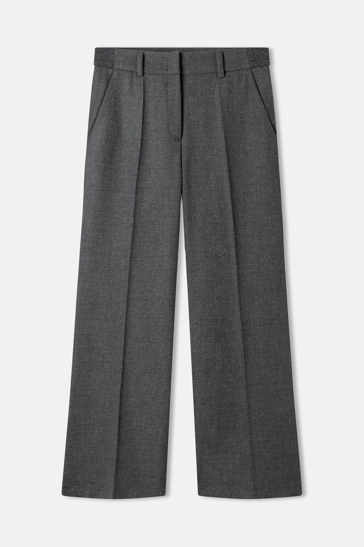 Cambio Amelie wide-leg tailored trousers in asphalt grey with front pleats and belt loops