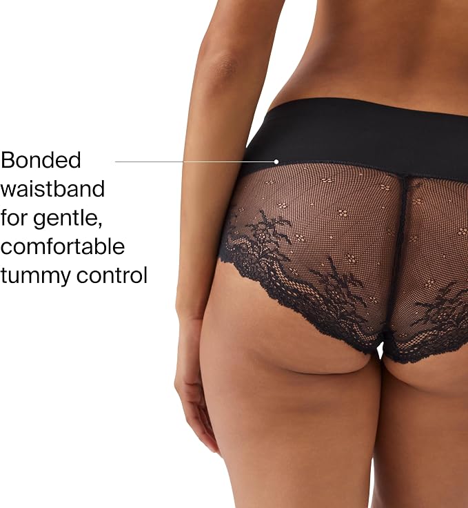 Spanx black lace hi hipster underwear with bonded waistband, back view