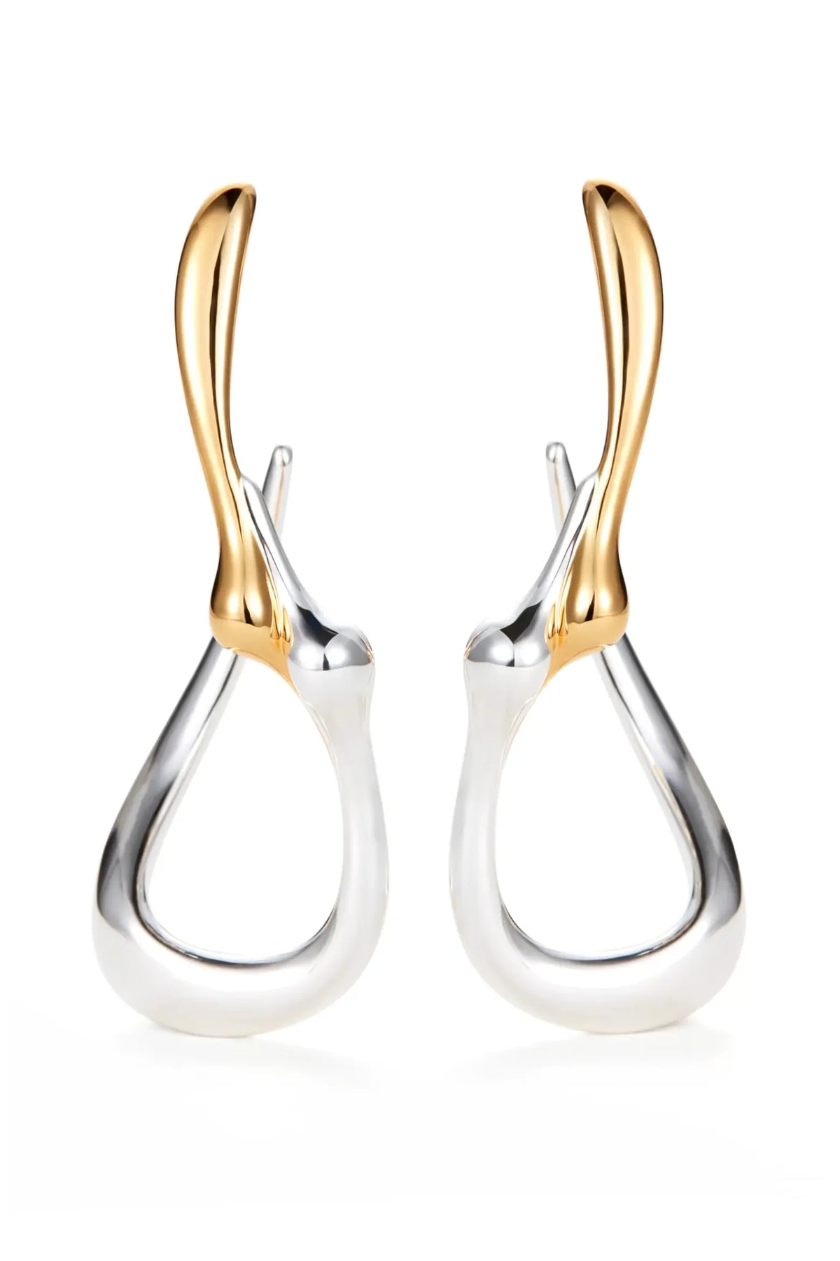 Jenny Bird Egret Hoops earrings in two-tone gold and silver sculpted metal
