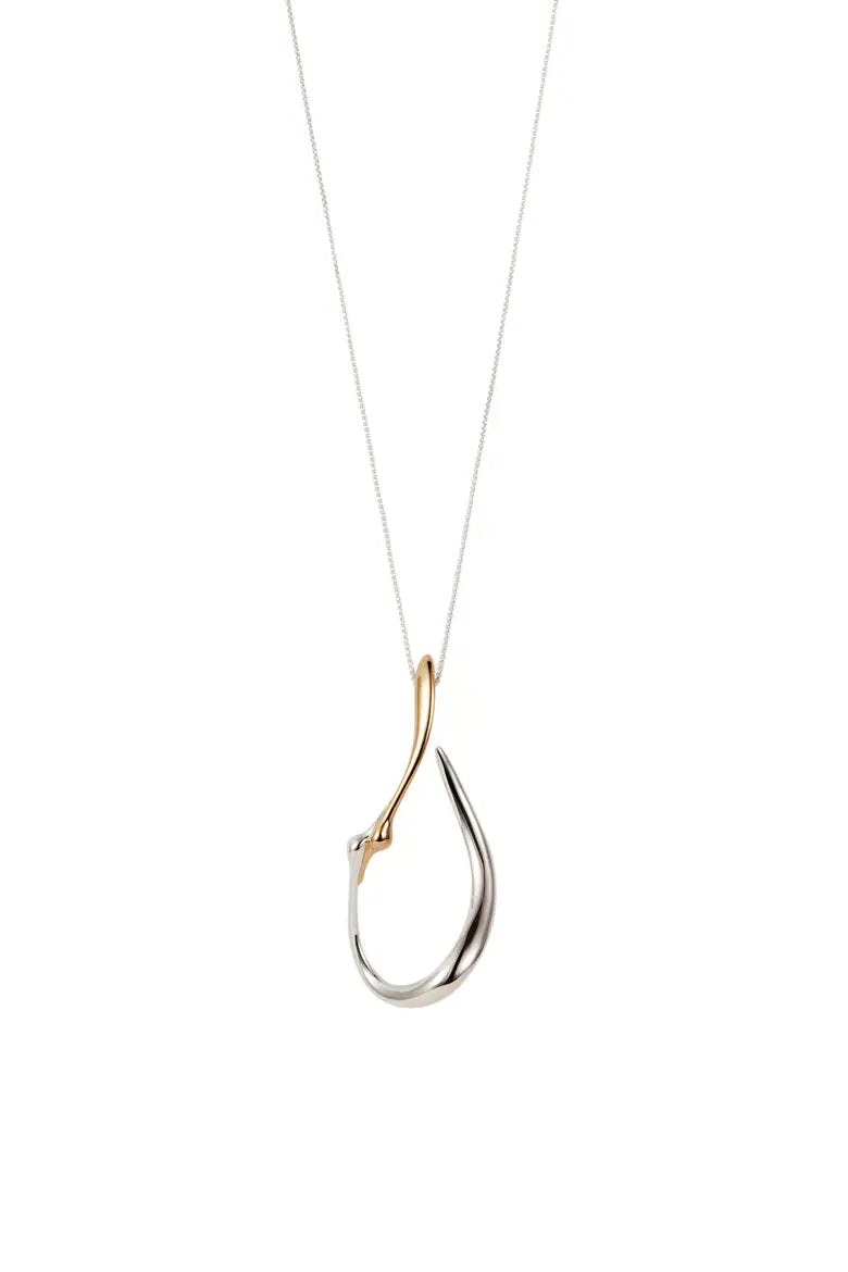 Jenny Bird large two-tone silver and gold abstract hook pendant on delicate chain