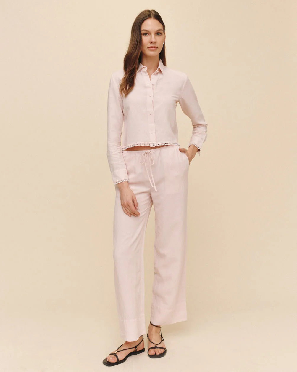 LONG SLEEVE CROPPED SHIRT W/ TRIM