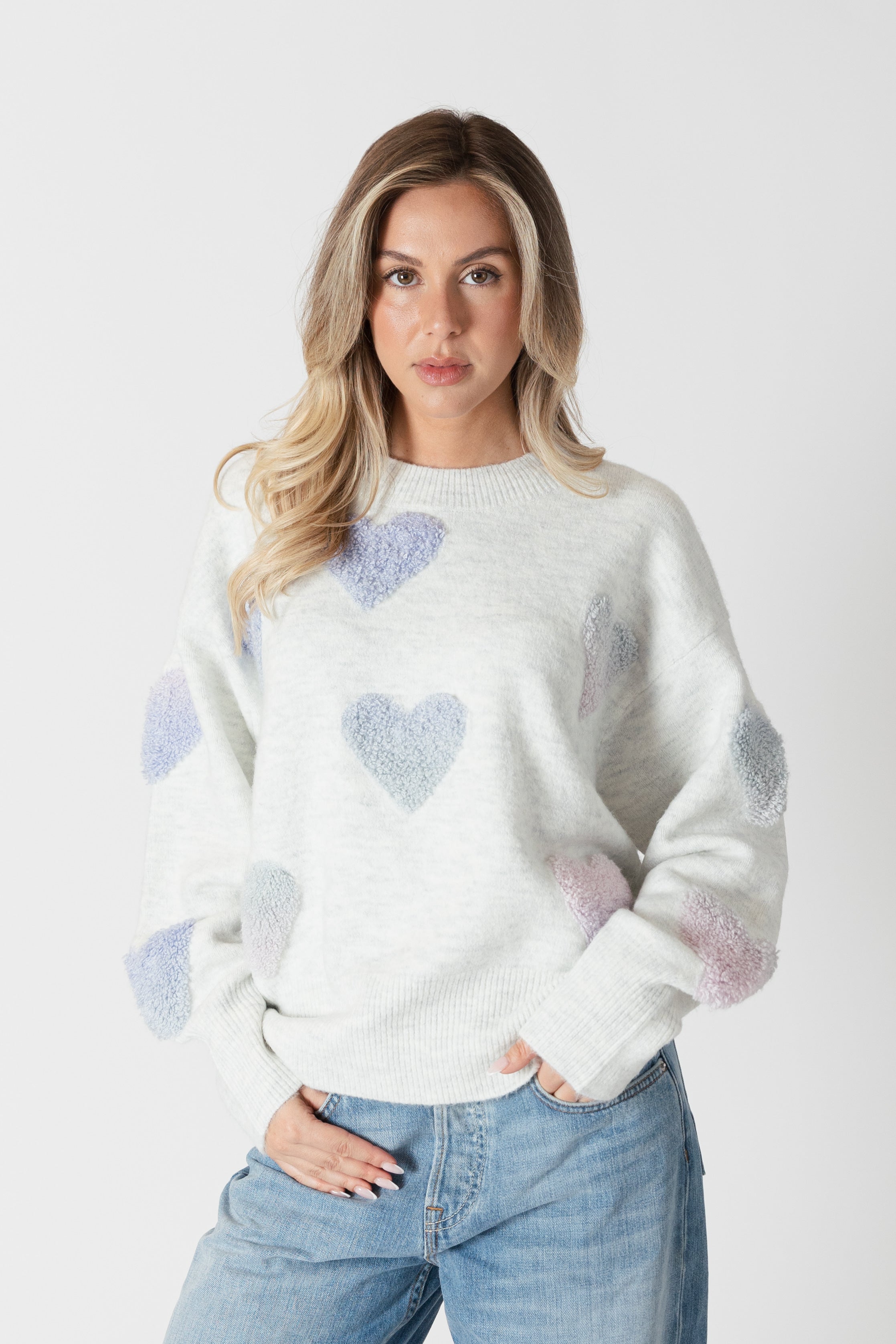 ECO SWEATER W/SHERPA HEARTS