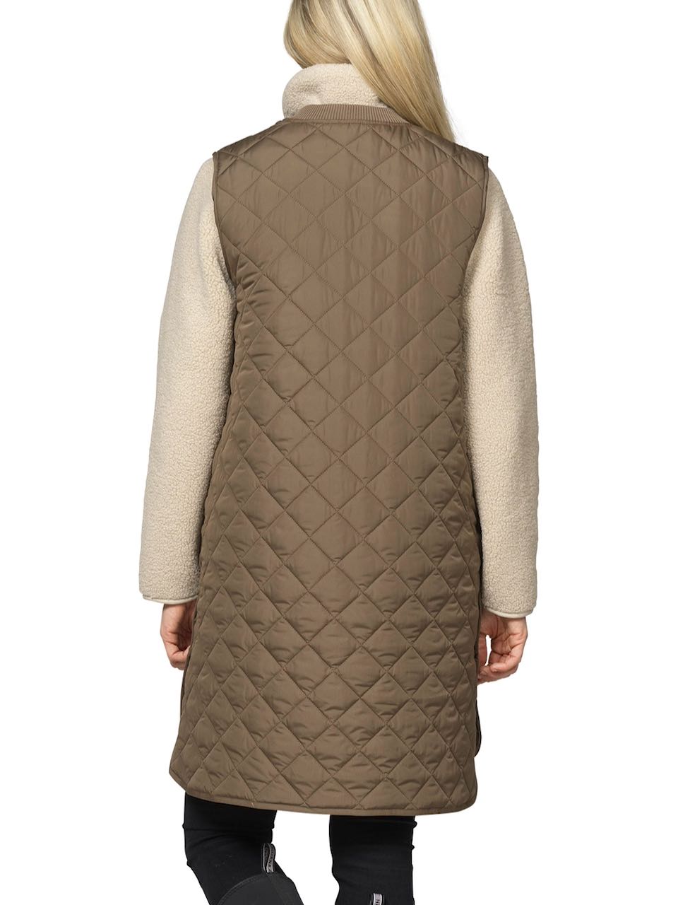 Ilse Jacobsen mud quilted long vest with diamond pattern, rear view