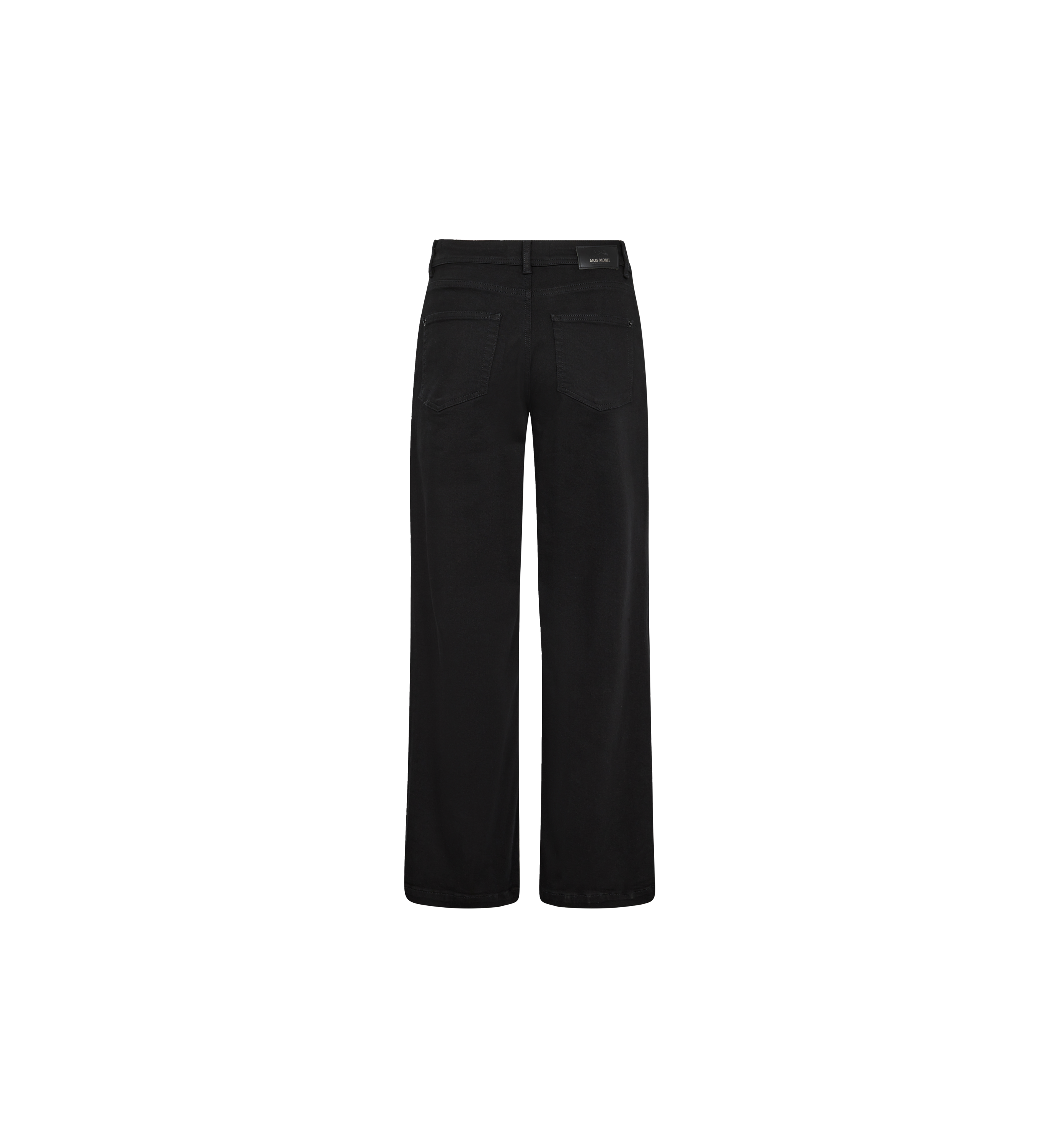 Mos Mosh Dara Deluxe Black wide-leg jeans shown from the back on white background.