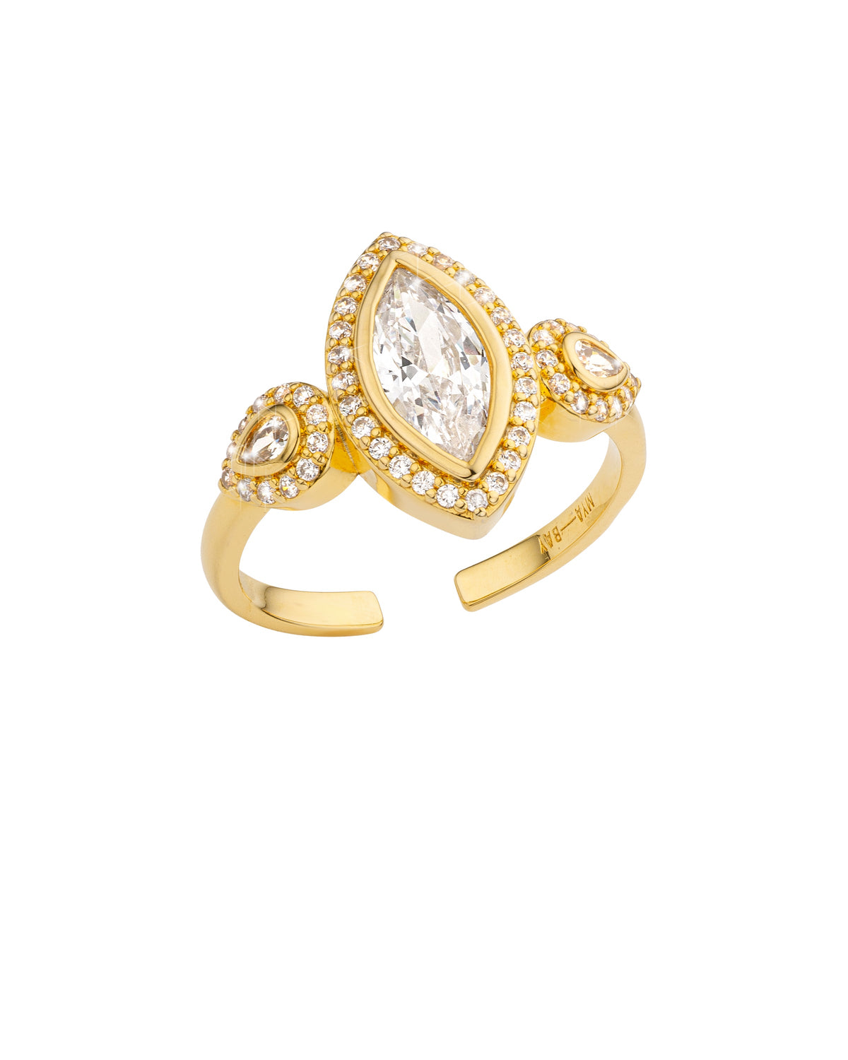 MYA-BAY Lovely Mademoiselle gold ring with marquise diamond center stone and pavé halo