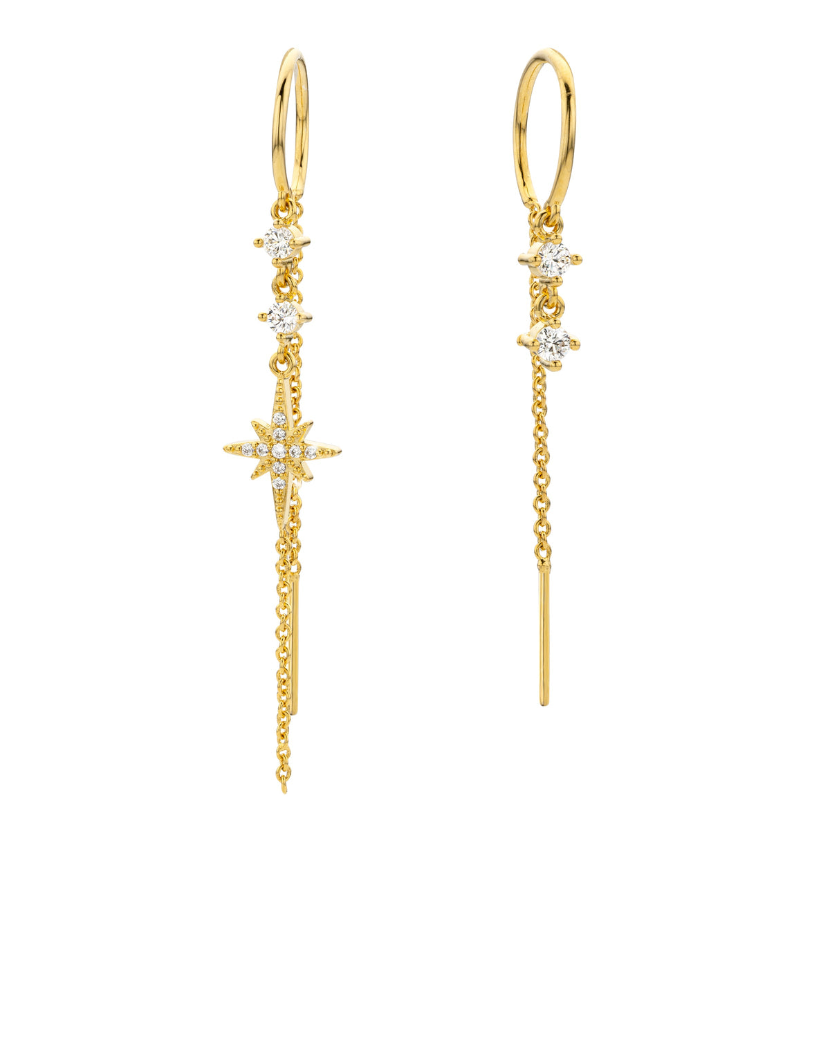 MYA-BAY Diwali Rialto gold drop earrings with crystal stars and chain fringe