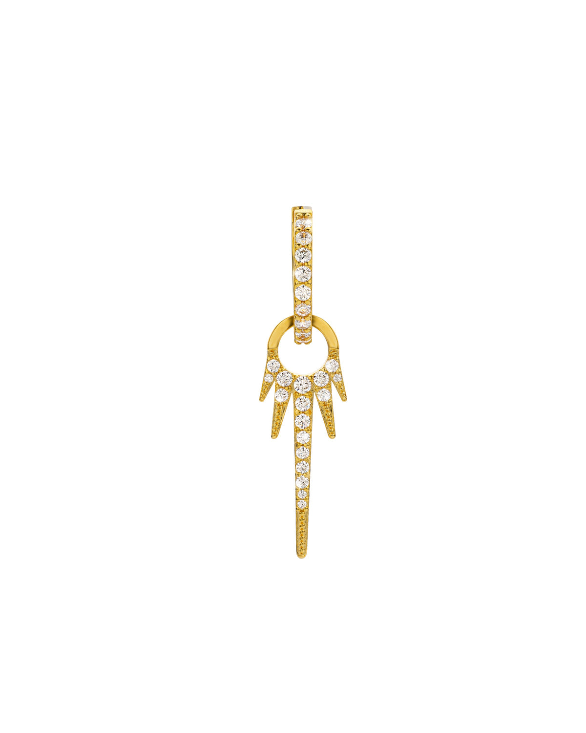 MYA-BAY Fire gold earring with diamond pavé hoop and spiked pendant drop