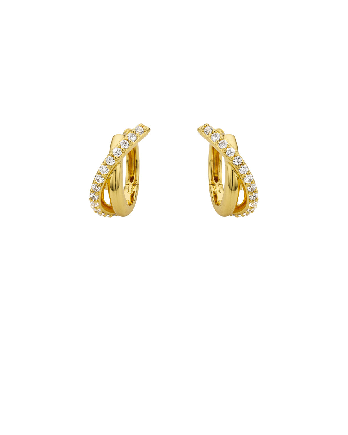 MYA-BAY Ripple gold hoop earrings with twisted diamond-set crossover design, pair shown
