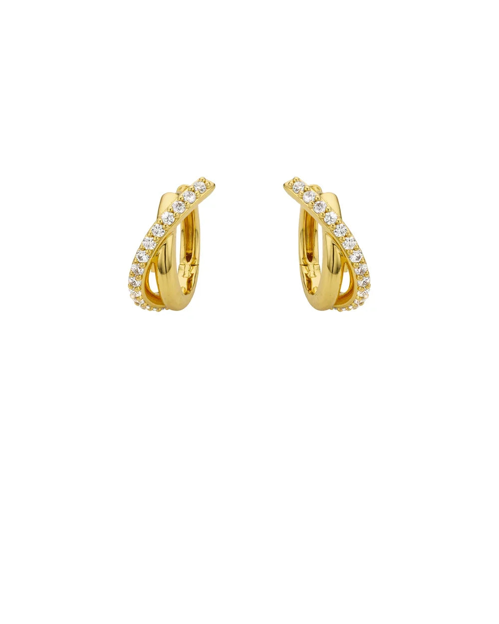MYA-BAY Ripple gold hoop earrings with diamond-set crossover band, pair shown