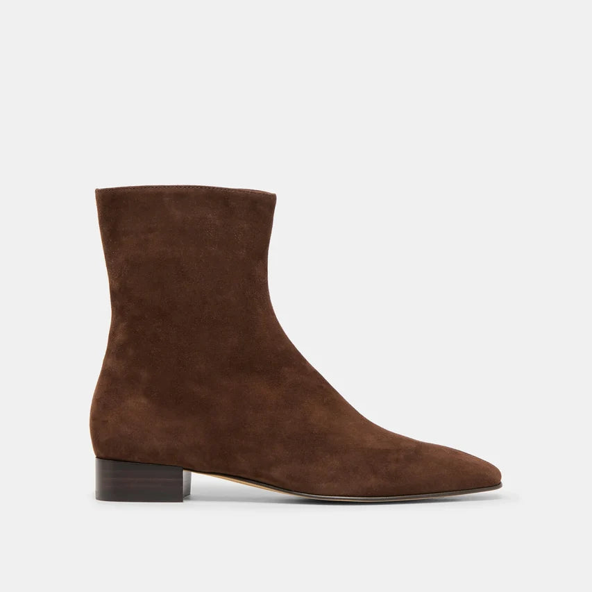 Dolce Vita Tarine chocolate brown suede ankle boot with low block heel