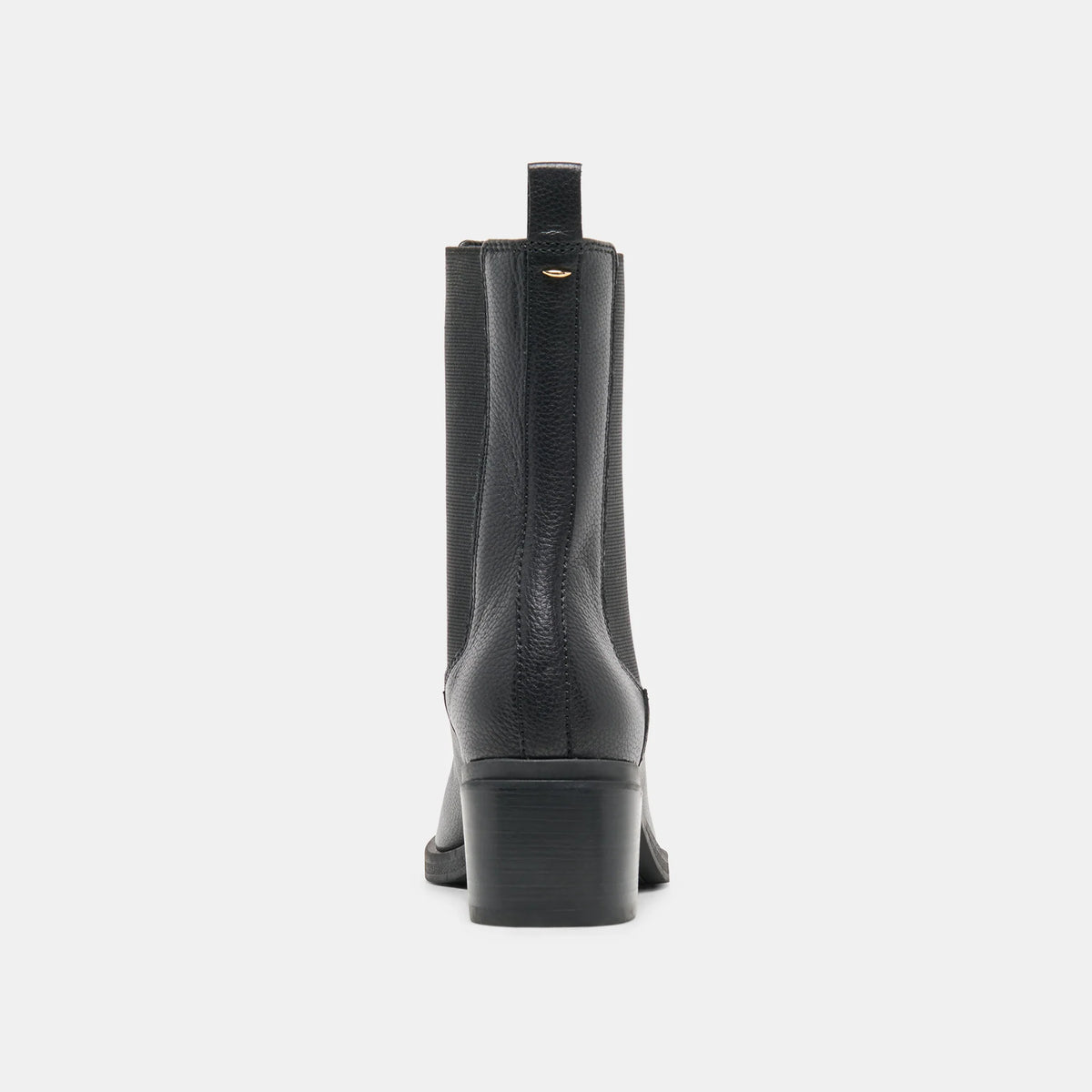 Dolce Vita ZYNDIAH2 black leather Chelsea boot with block heel, back view
