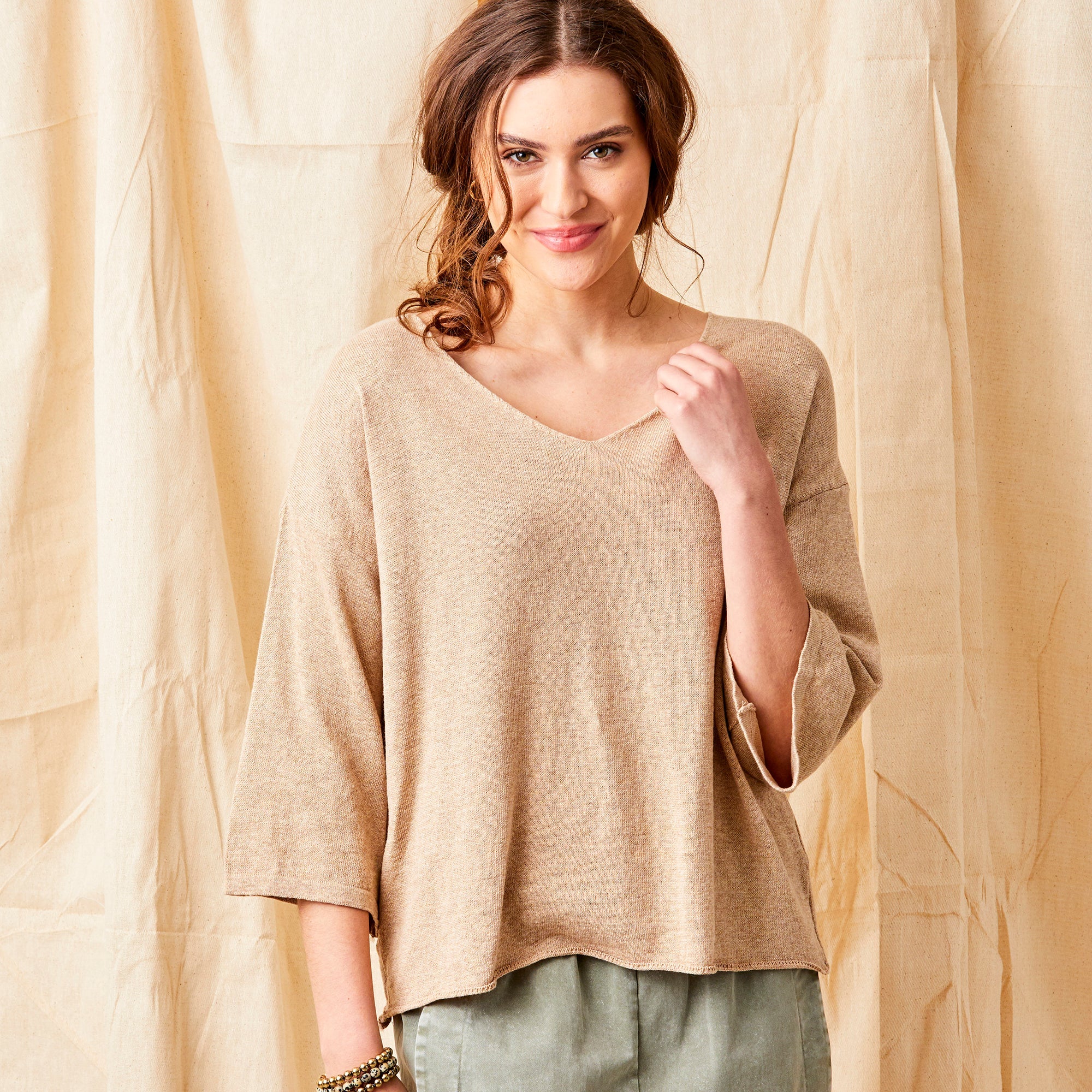 FIORENZA V NECK SWEATER WITH WIDE SLEEVES