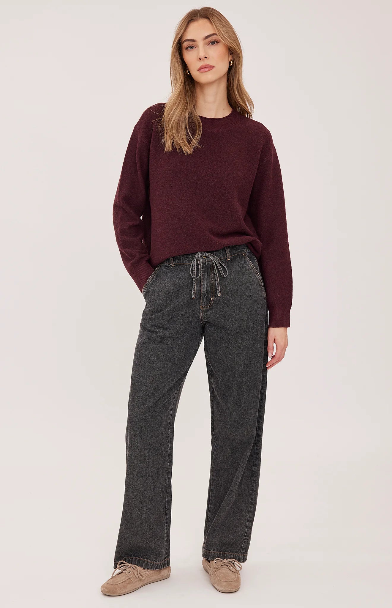 Gentle Fawn Wanda burgundy crew neck knit sweater with long sleeves