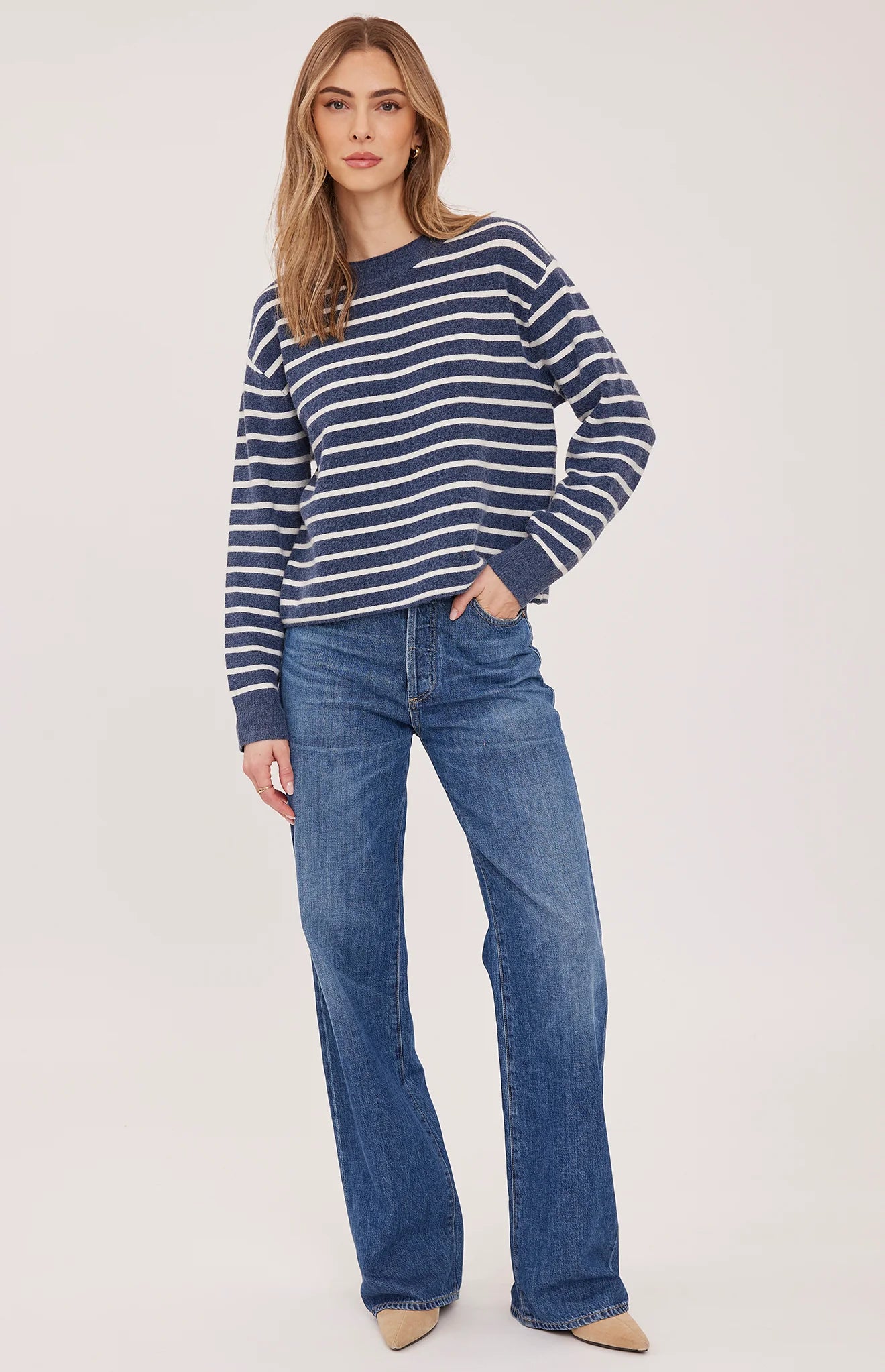 Gentle Fawn Wanda navy and cream striped long sleeve crewneck sweater