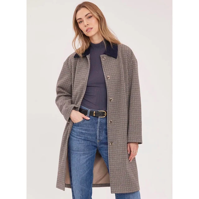 Gentle Fawn Millie houndstooth wool coat in brown and navy with gold buttons