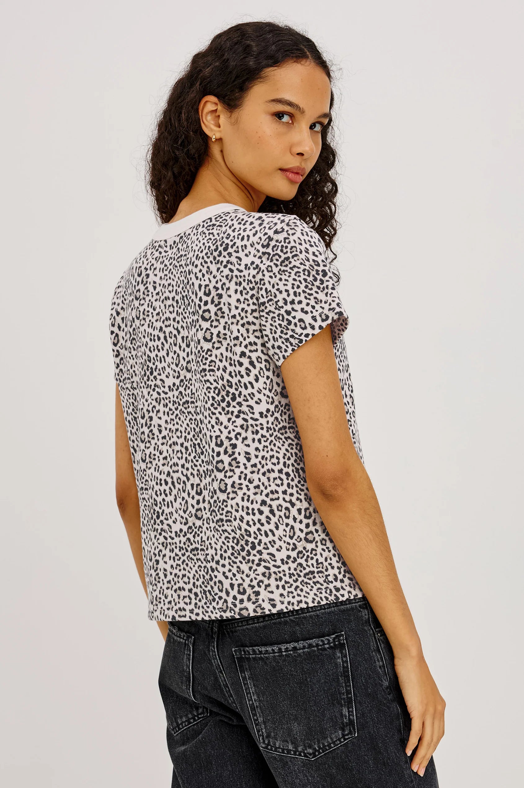 Rails Girlfriend Tee in white leopard print with white crew neck, short sleeves