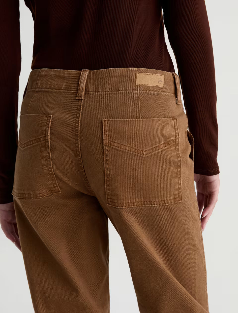 AG Analeigh tan wide-leg pants back view with two back pockets