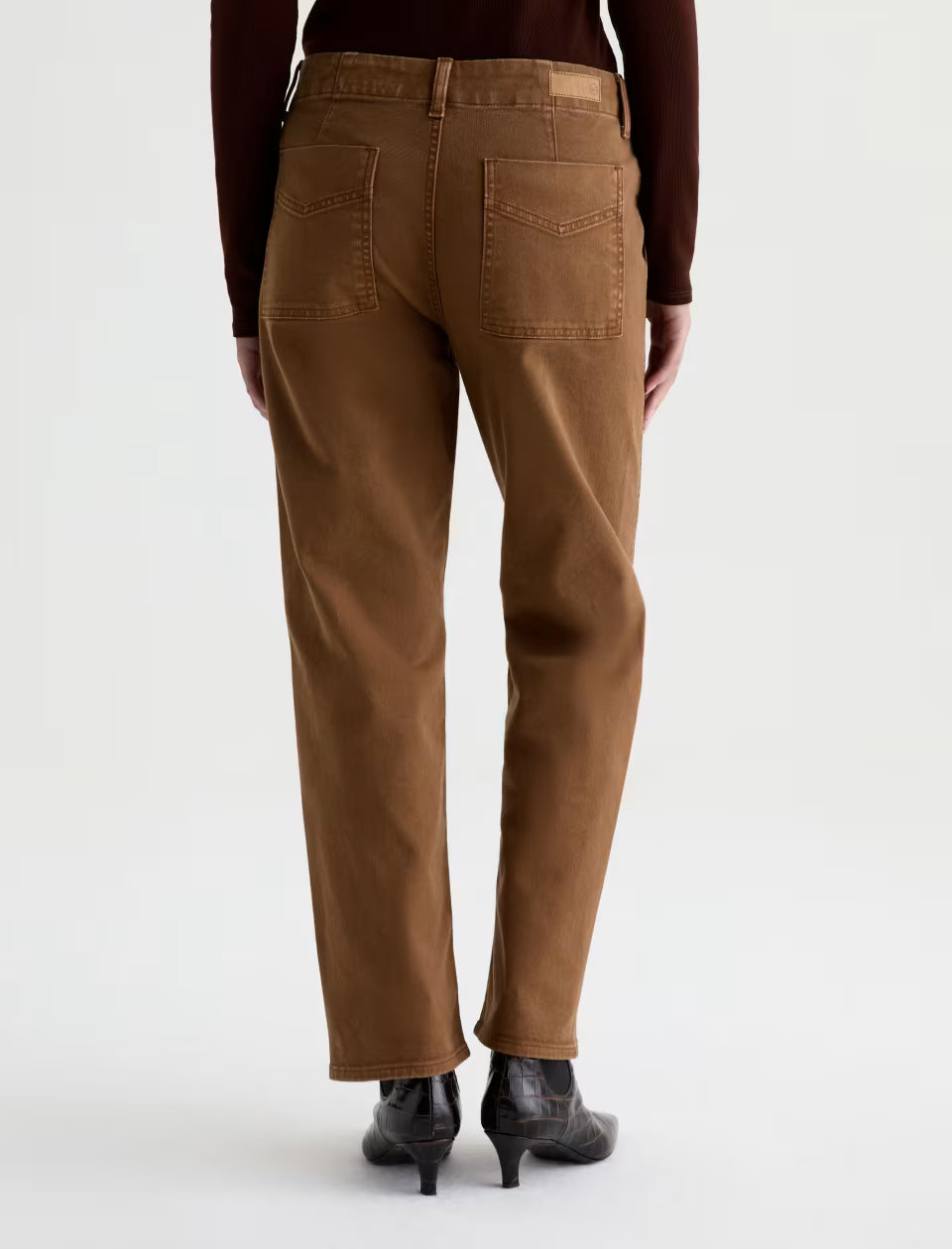 AG Analeigh straight-leg bronze brown jeans, back view with two patch pockets