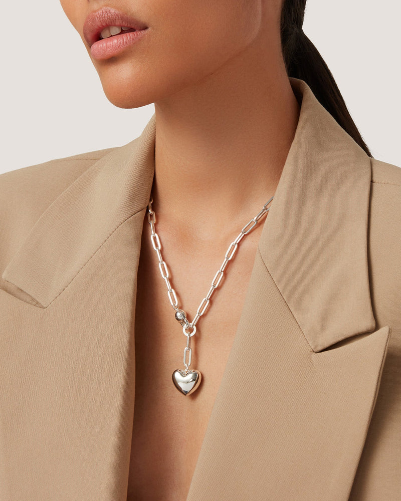 PUFFY HEART CHAIN - SILVER