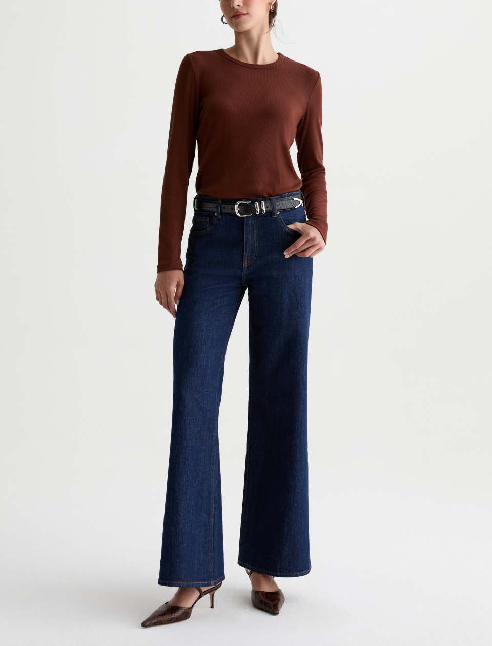 AG Saige wide leg jeans in dark indigo blue wash, high rise fit