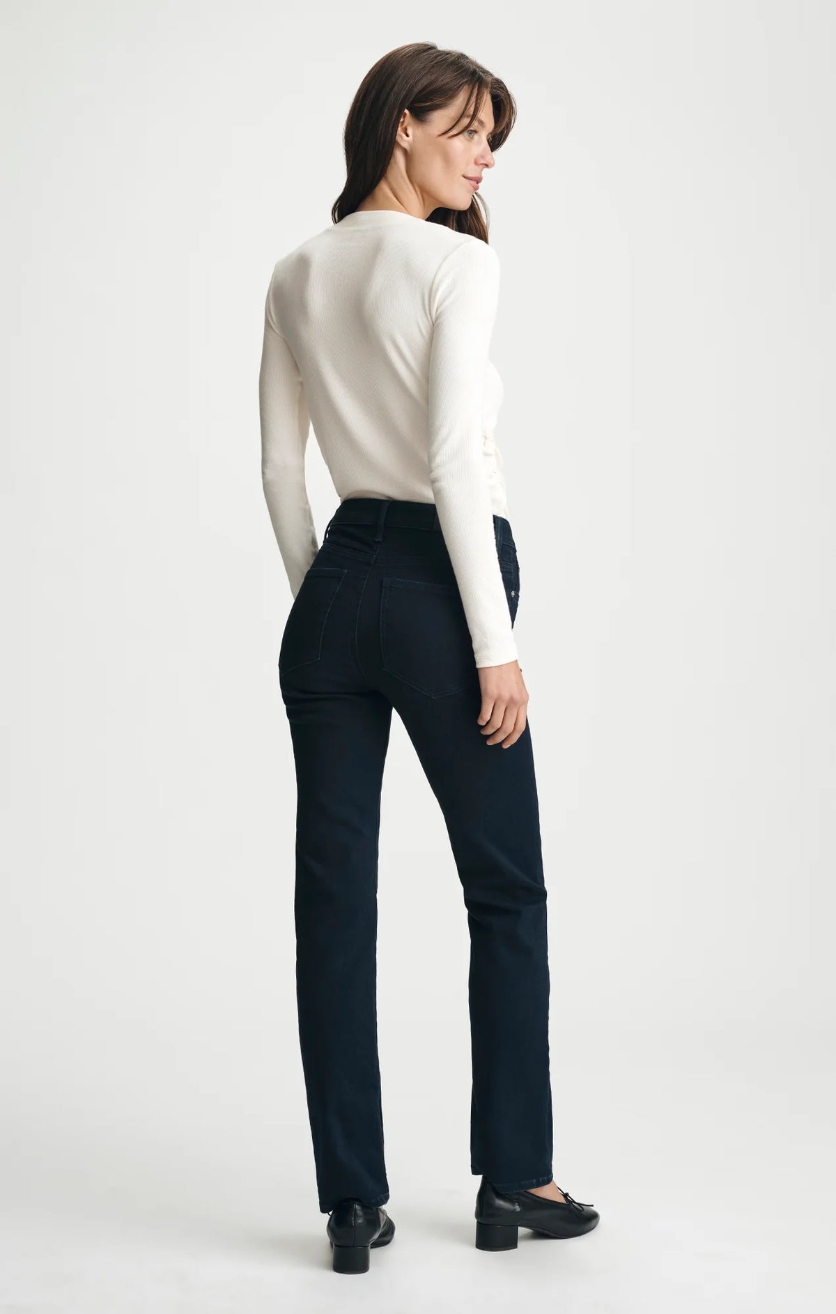 Mavi Kendra Ink Flex dark navy straight-leg jeans, back view, high-rise fit