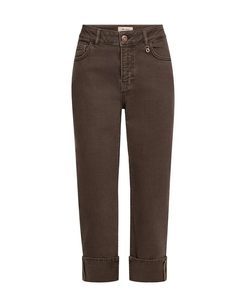 Mos Mosh Colorado dark brown cropped jeans with cuffed hems and button closure