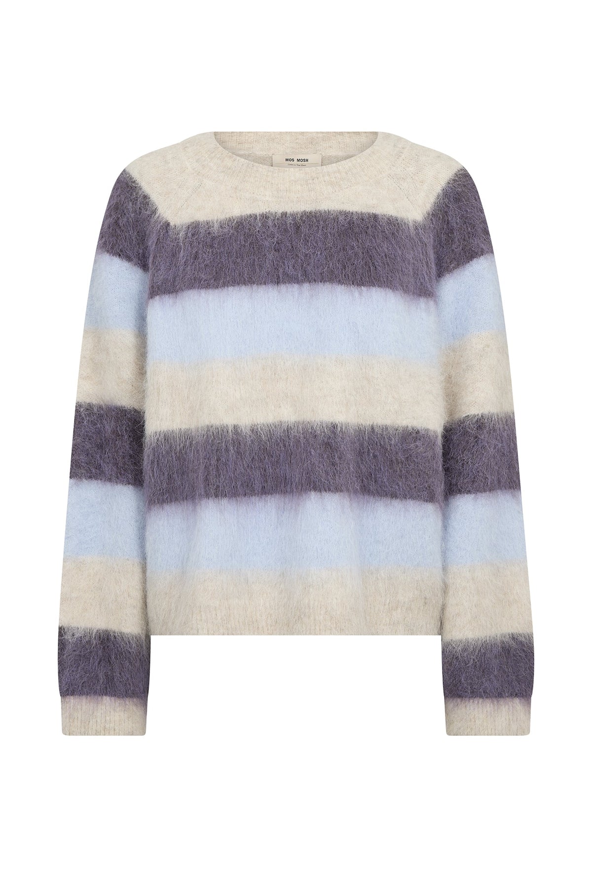 Mos Mosh Suvi Stripe Knit sweater in Sweet Grape with purple, blue, and cream stripes