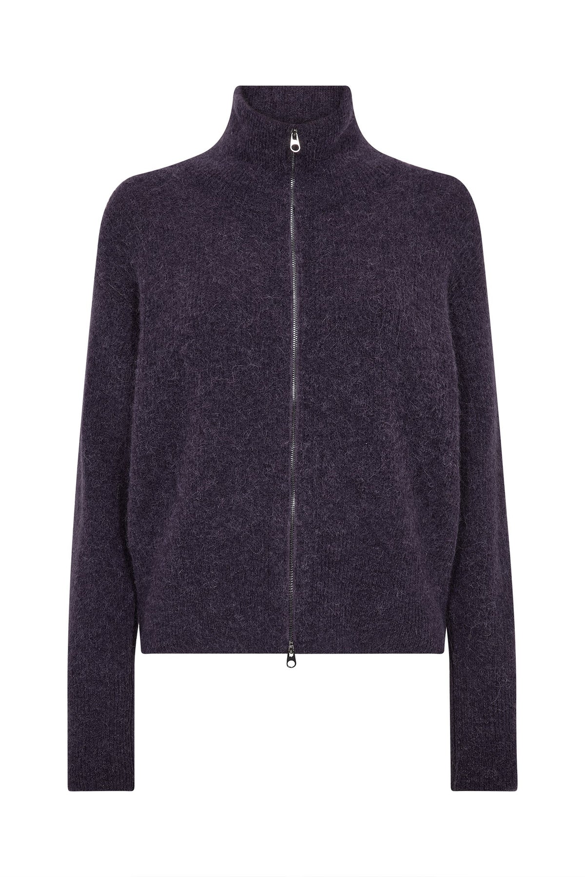 Mos Mosh Thora Knit Zip Cardigan in Sweet Grape deep purple, full-zip mock neck style