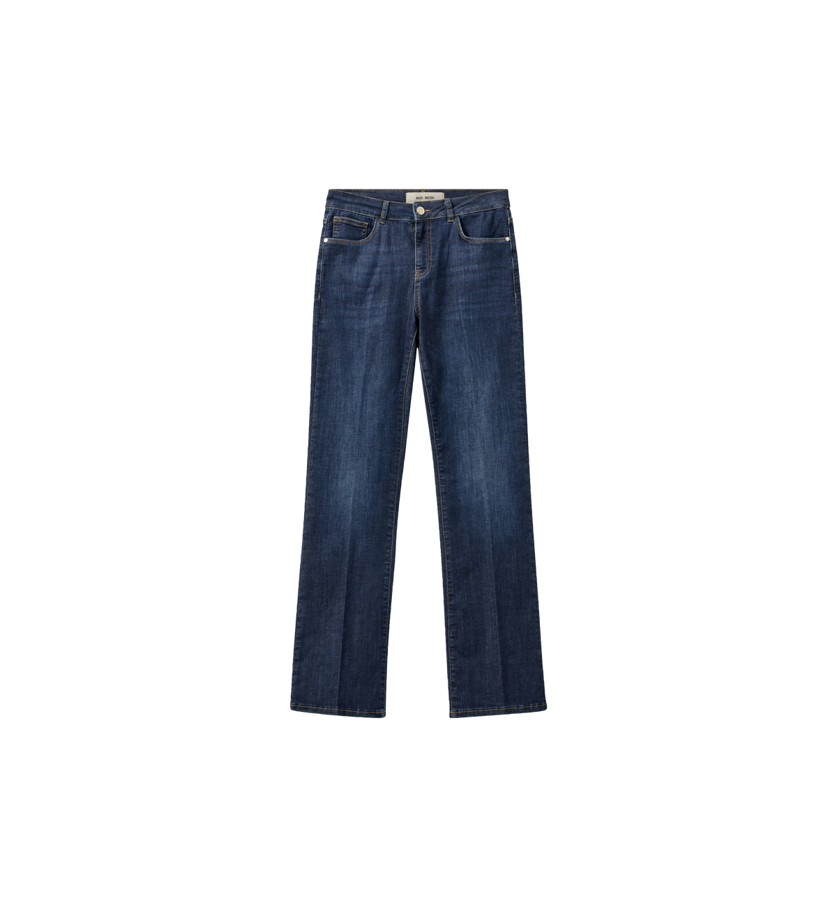 Mos Mosh dark blue bootcut jeans with subtle fading and classic five-pocket design