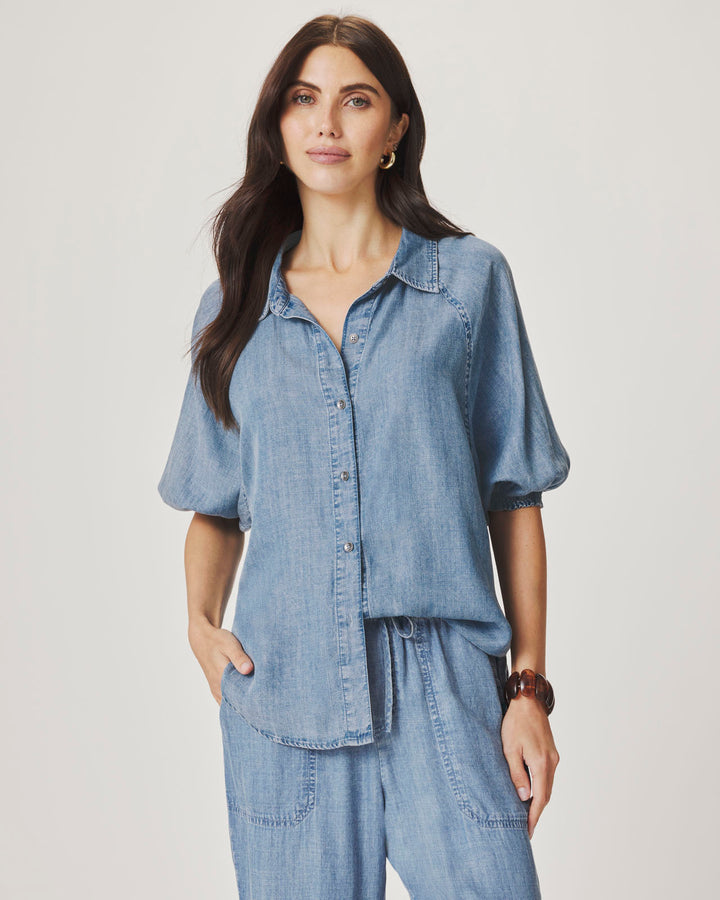 TALIA PUFF SLEEVE INDIGO TOP