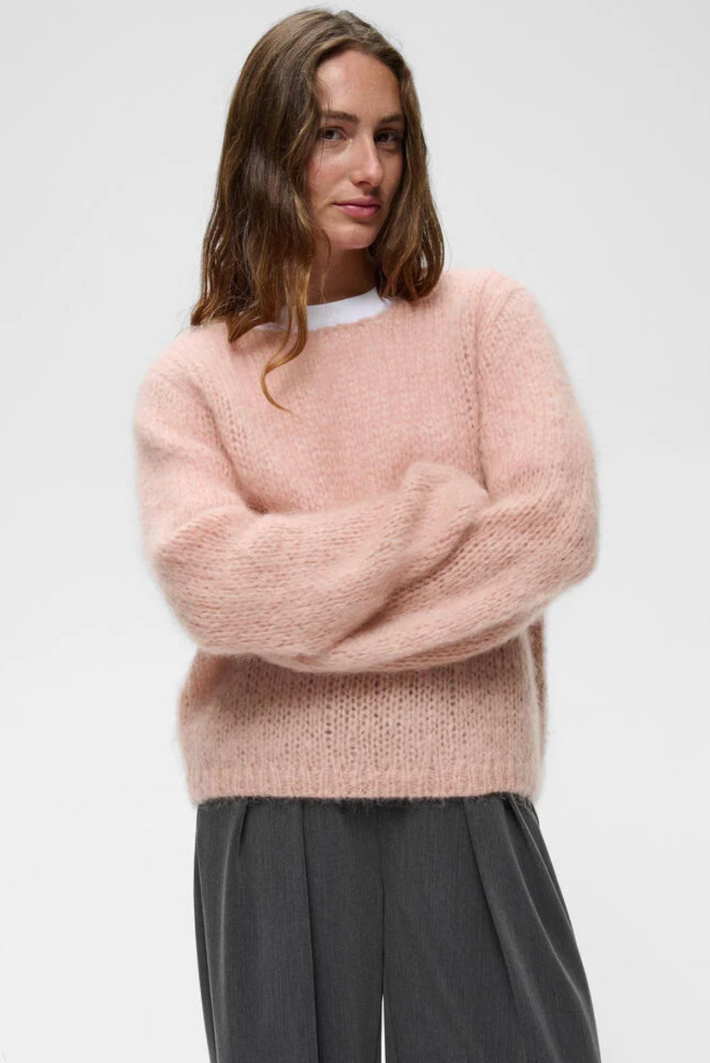 InWear Jetra Pullover fluffy pink mohair crew neck knit sweater