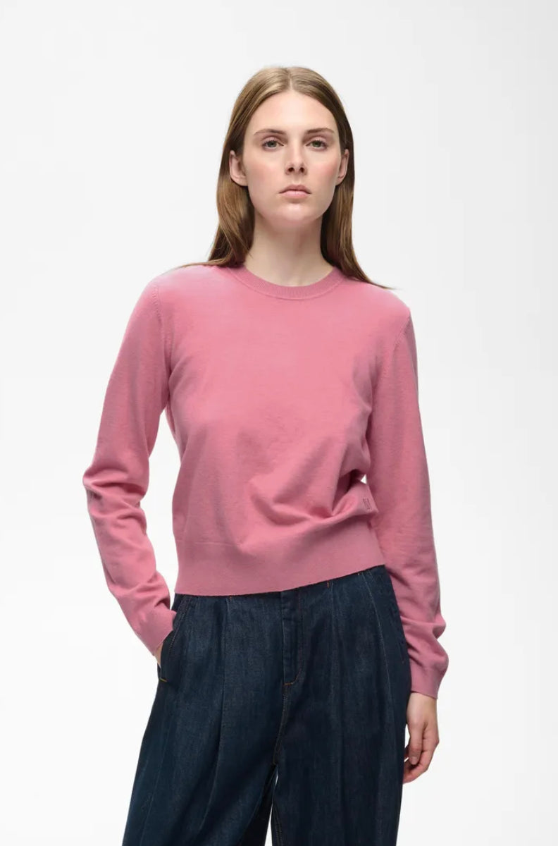 InWear Kellsie pink long-sleeve crew neck pullover sweater on female model