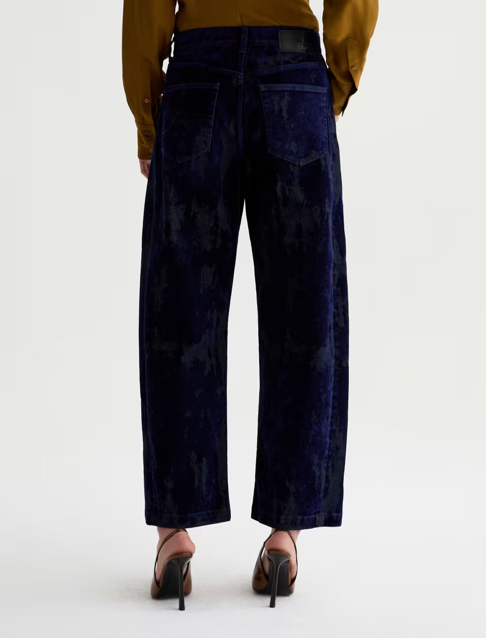 AG Hattie Ballroom wide-leg navy velvet pants, back view, high-rise fit