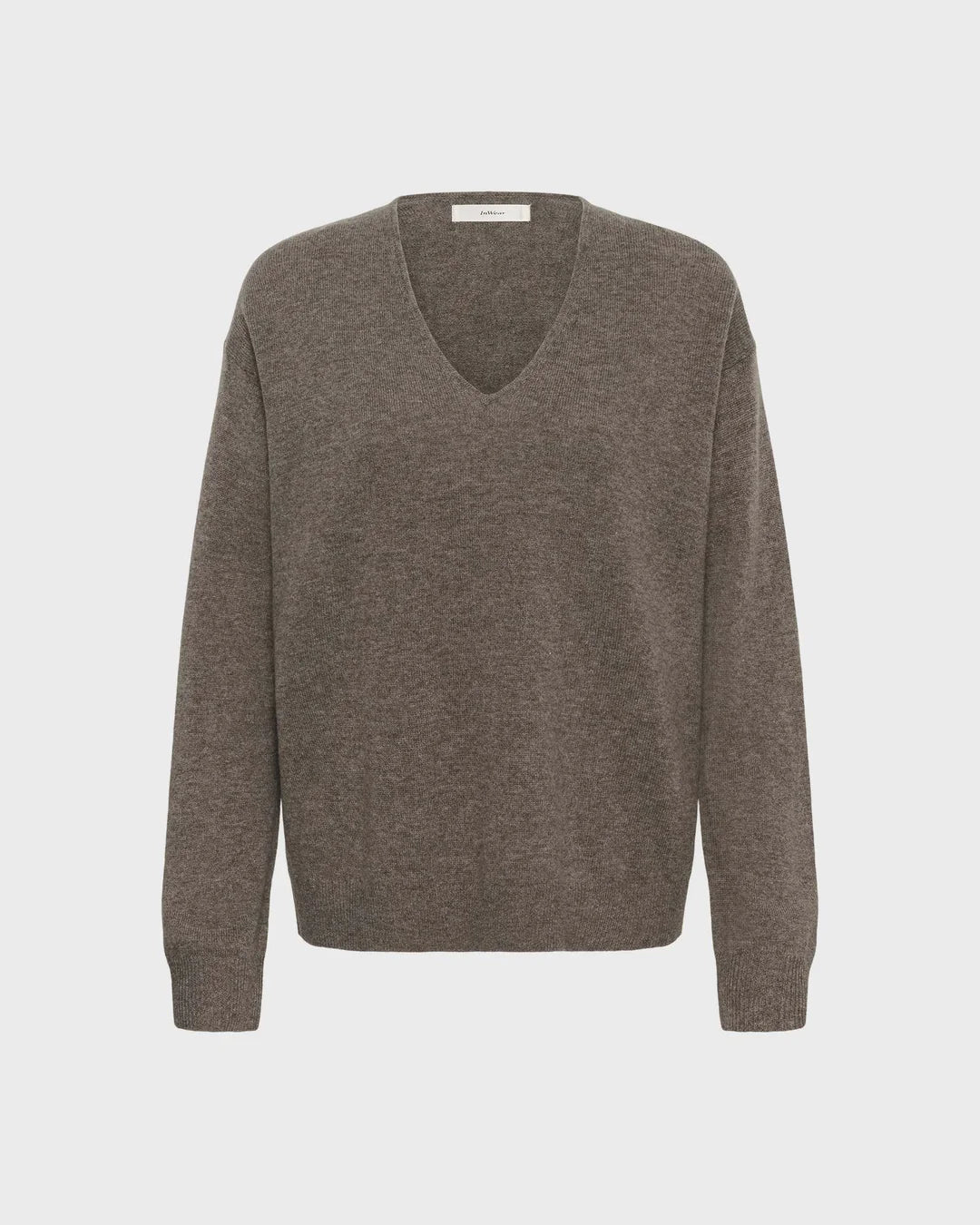 InWear Tally Monika taupe brown V-neck knit sweater with long sleeves