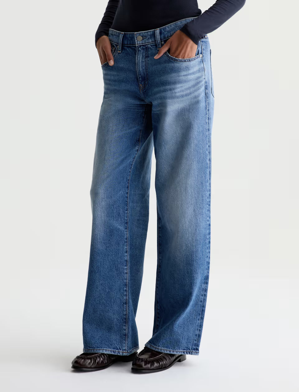 AG Adria wide-leg mid-rise blue wash jeans with relaxed straight fit