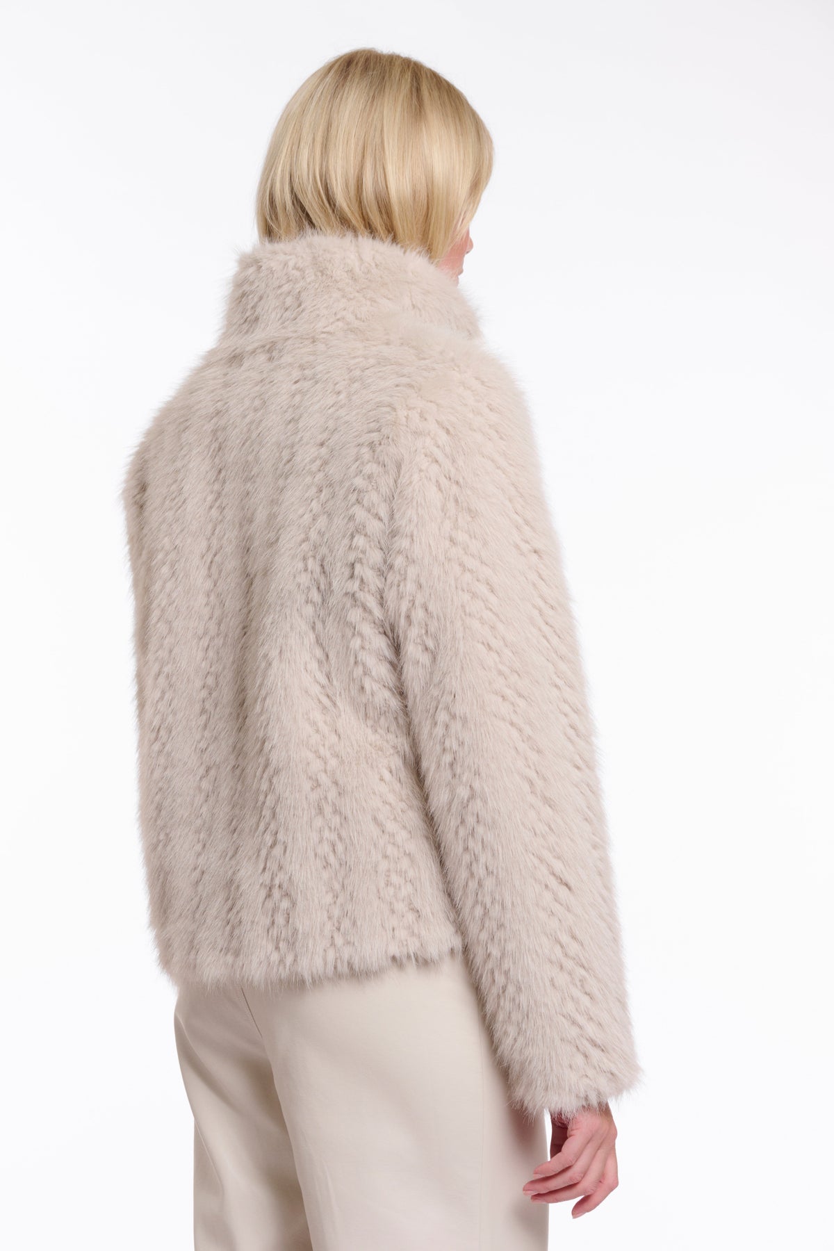 Back view of RINO & PELLE VIE fur jacket in birch dessin light beige tone