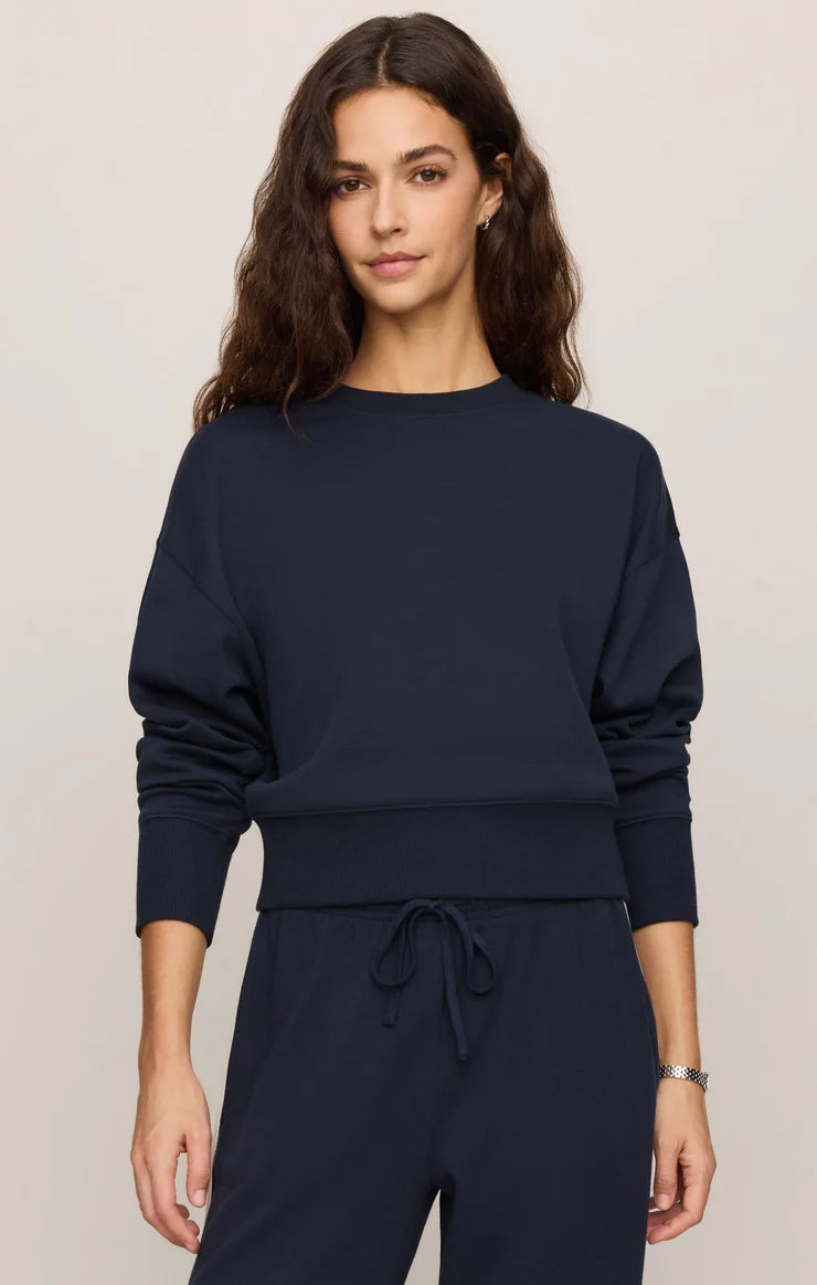 Z Supply Comeback Sweatshirt in navy blue with crew neck and long sleeves